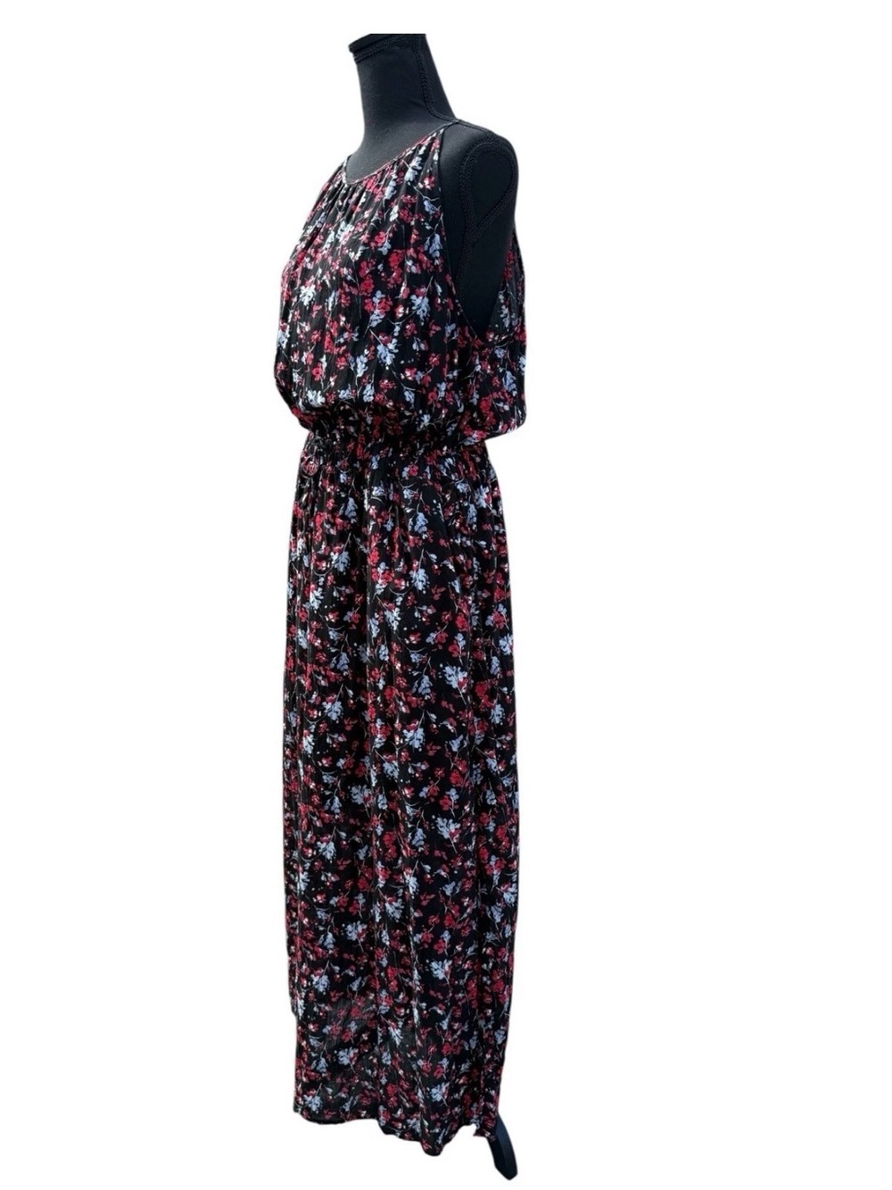 Universal Thread Black Maxi Dress with Red & White Floral Print - Picture 2 of 5